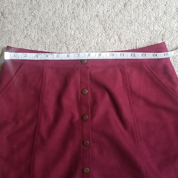 Burgundy Suede Mini Skirt with Snaps - Picture 5 of 6
